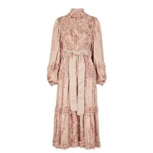 NEW $1064 Alexis Rozalya Paisley Tiered Ruffle Long Sleeve Midi Dress Sz S